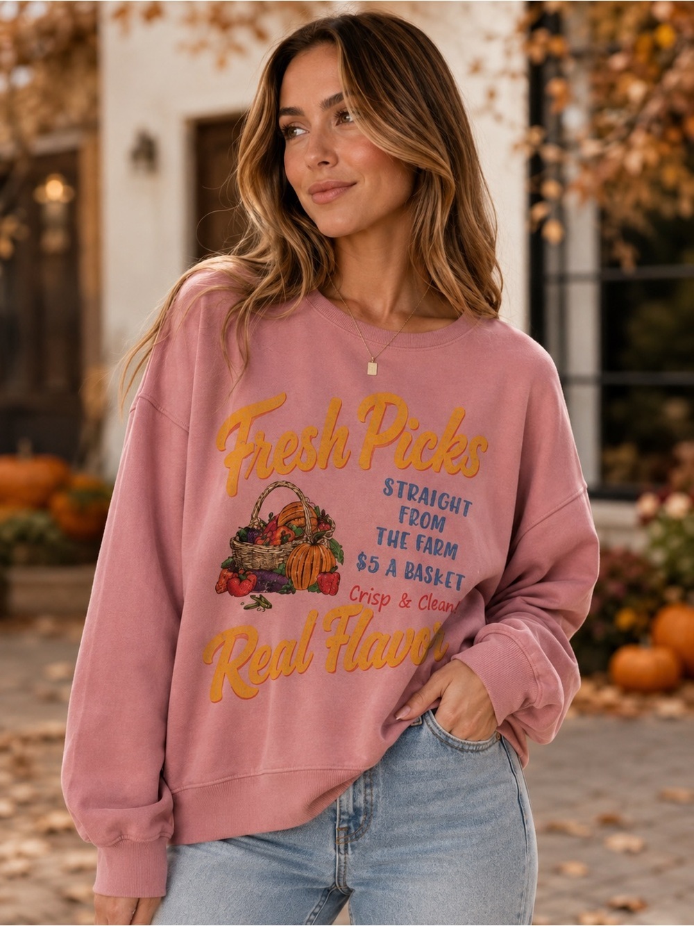 Altar'd State Pink Fresh Picks Crewneck